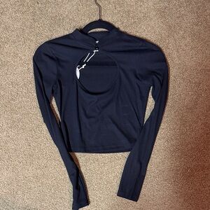 Elegant Black Long Sleeve Women's Top with Circle Cut Out